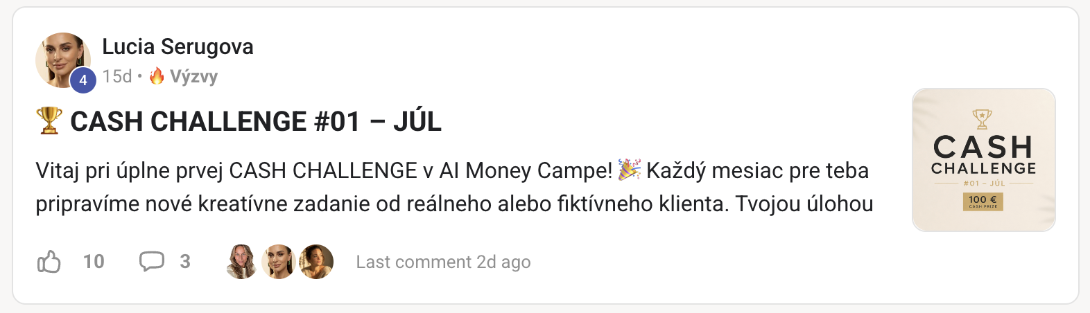 Náhľad z komunity AI Money Camp — príspevok 05